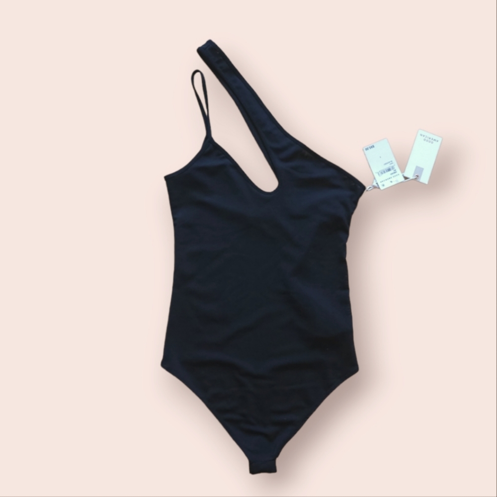 NWT Good American Black Sheer Bodysuit Size 1/small